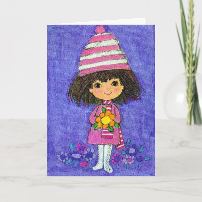 Sweet Little Girl With Daisy Birthday Card (Front)