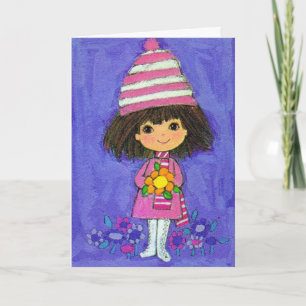 Sweet Little Girl With Daisy Birthday Card