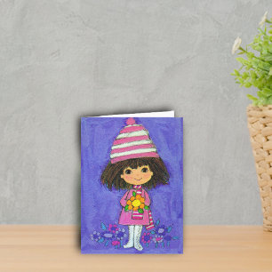 Sweet Little Girl With Daisy Birthday Card