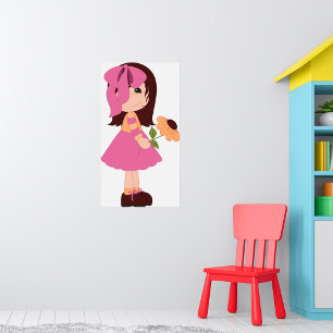 Sweet Little Girl With Flower Pink Dress Poster
