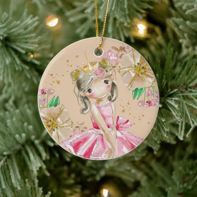 Sweet Little Gold Glitter Blush Ballerina Christma Ceramic Tree Decoration (Tree)