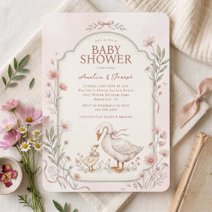 Sweet Little Goose Floral Girl Baby Shower Invitation