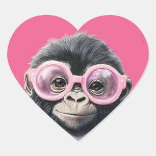  Sweet Little Gorilla Pink Background Heart Sticker