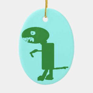 Sweet little green dino, digital art by kids :) ceramic tree decoration