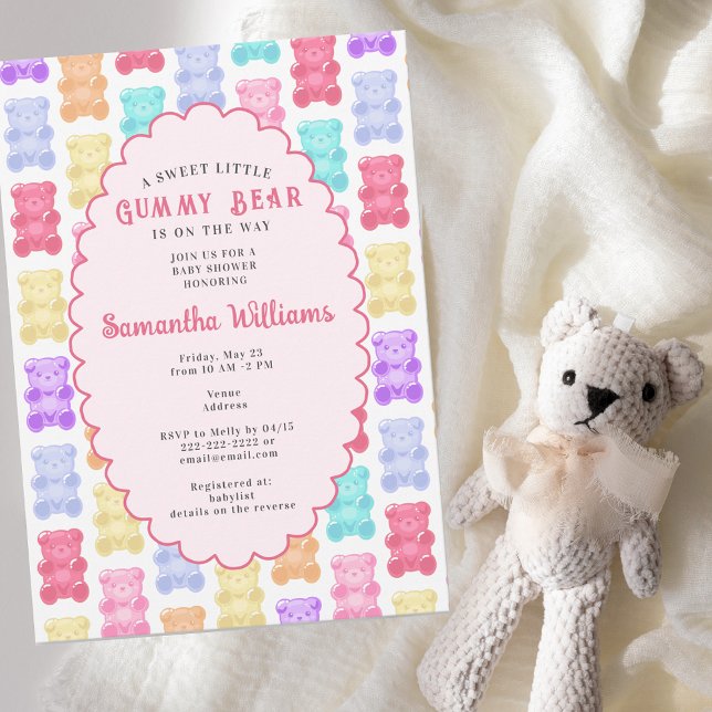 Sweet Little Gummy Bear Pastel Pink Baby Shower Invitation (Sweet Little Gummy Bear Pastel Pink Baby Shower Invitation Yokan Jelly Blush Gummy Bears Aesthetics)