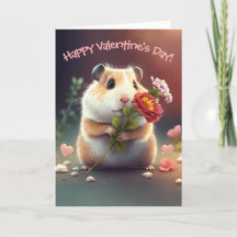 Sweet Little Hamster with Flowers Valentine's Day
