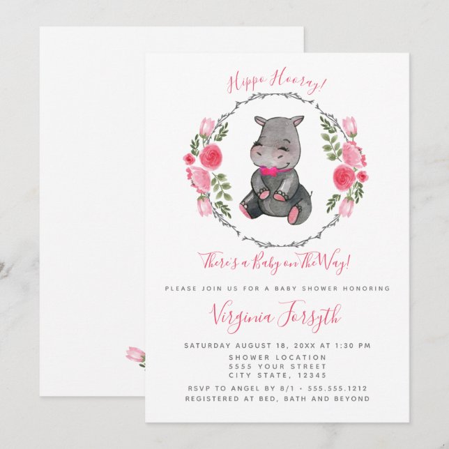 Sweet Little Hippo Baby Shower Invitation (Front/Back)