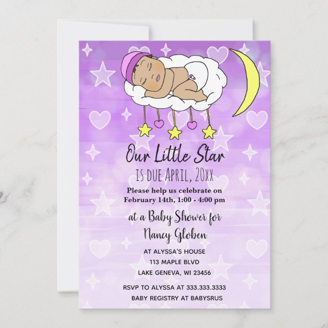 Sweet little Hispanic Baby stars and moons girls Invitation (Front)