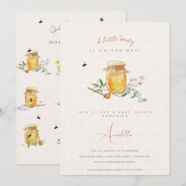 Sweet Little Honey Baby Shower Invitation (Front/Back)