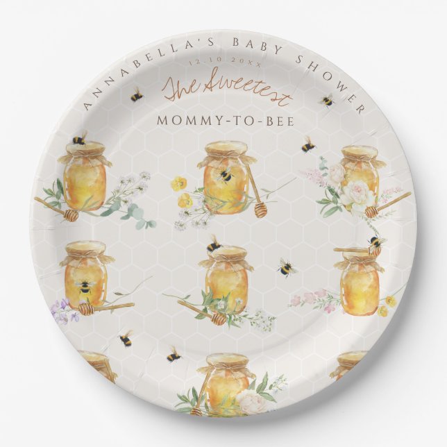 Sweet Little Honey Baby Shower Welcome Sign Paper Plate (Front)