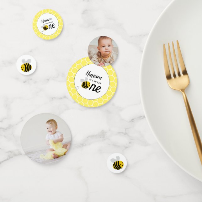 Sweet Little Honey Bee 1st Birthday Party Photo Confetti (Group)
