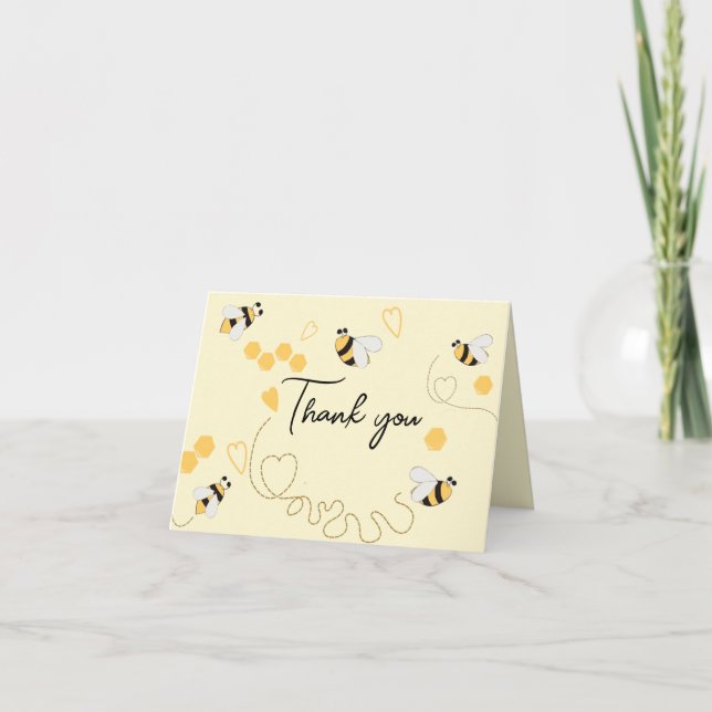 Sweet Little Honey Bee 1st Birthday Thank You Card (Front)