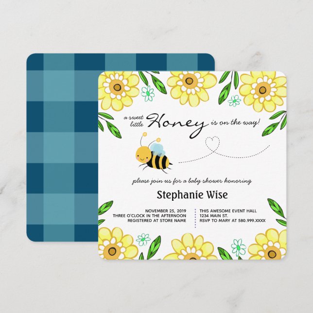 Sweet little Honey Bee Baby Shower Floral Invitation (Front/Back)
