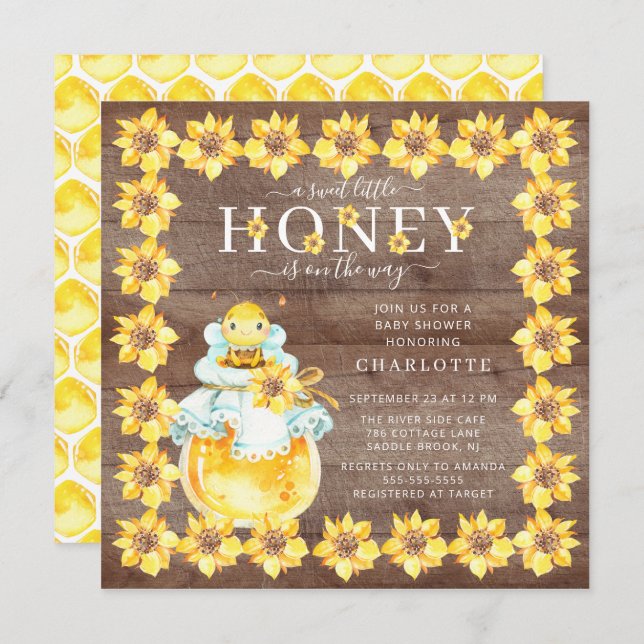 Sweet Little Honey Bee Baby Shower Invitation (Front/Back)