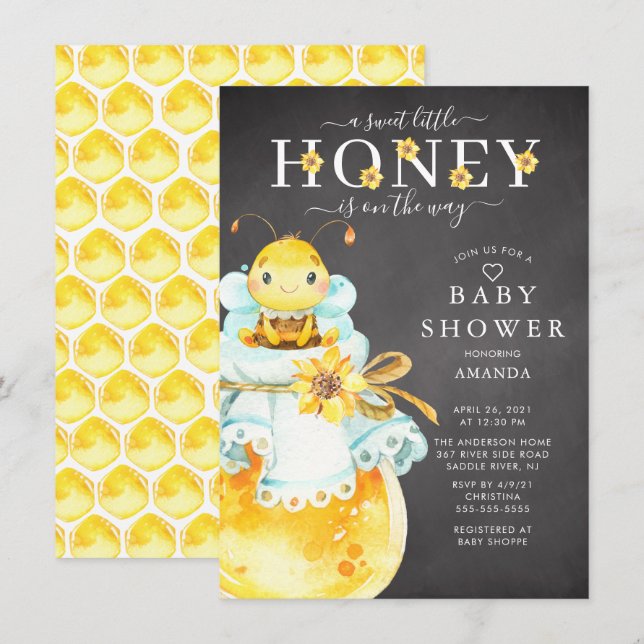 Sweet Little Honey Bee Baby Shower Invitation (Front/Back)