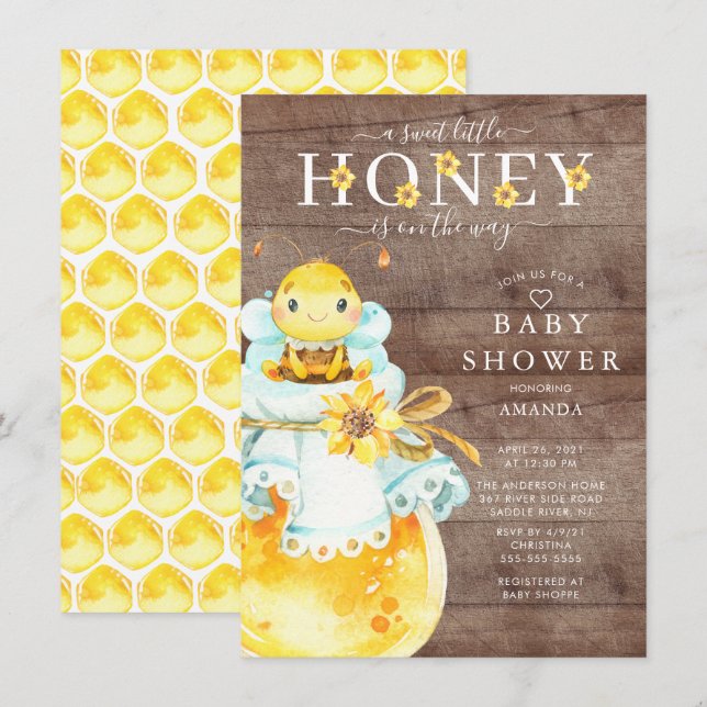 Sweet Little Honey Bee Baby Shower Invitation (Front/Back)