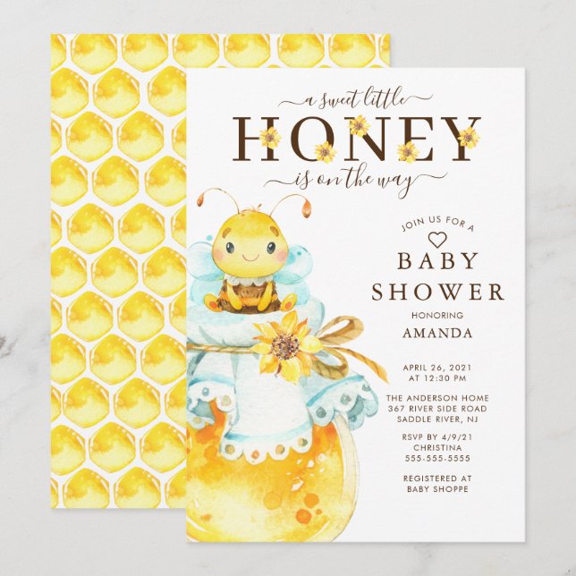 Sweet Little Honey Bee Baby Shower Invitation (Front/Back)
