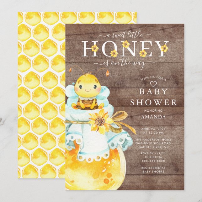Sweet Little Honey Bee Baby Shower Invitation (Front/Back)