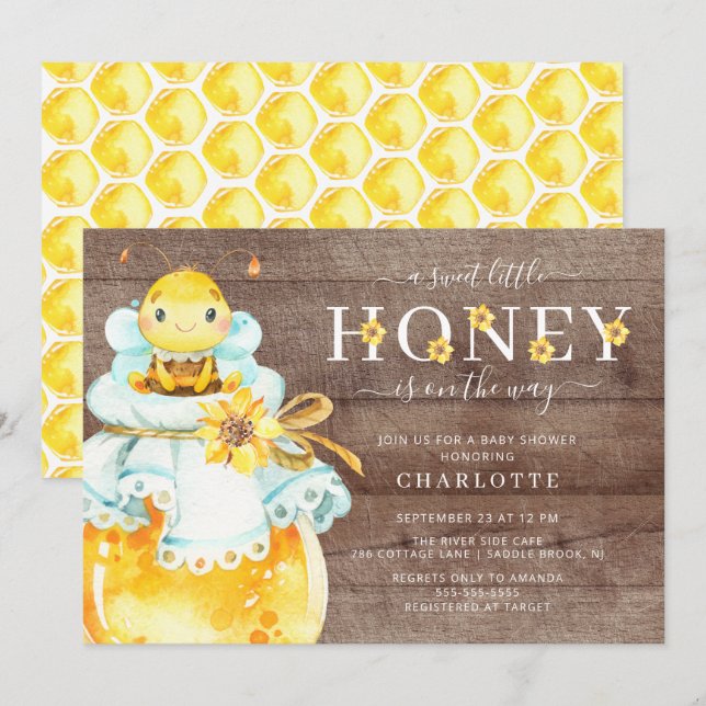 Sweet Little Honey Bee Baby Shower Invitation (Front/Back)