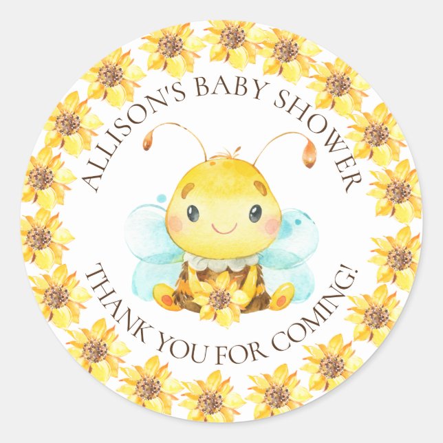 Sweet Little Honey Bee Baby Shower Thank You  Clas Classic Round Sticker (Front)