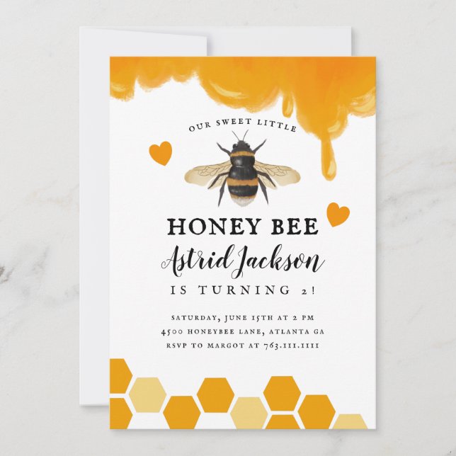 Sweet Little Honey Bee Birthday Party Invitation (Front)
