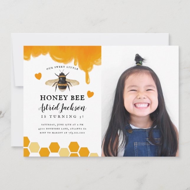Sweet Little Honey Bee Birthday Party Photo Invitation (Front)