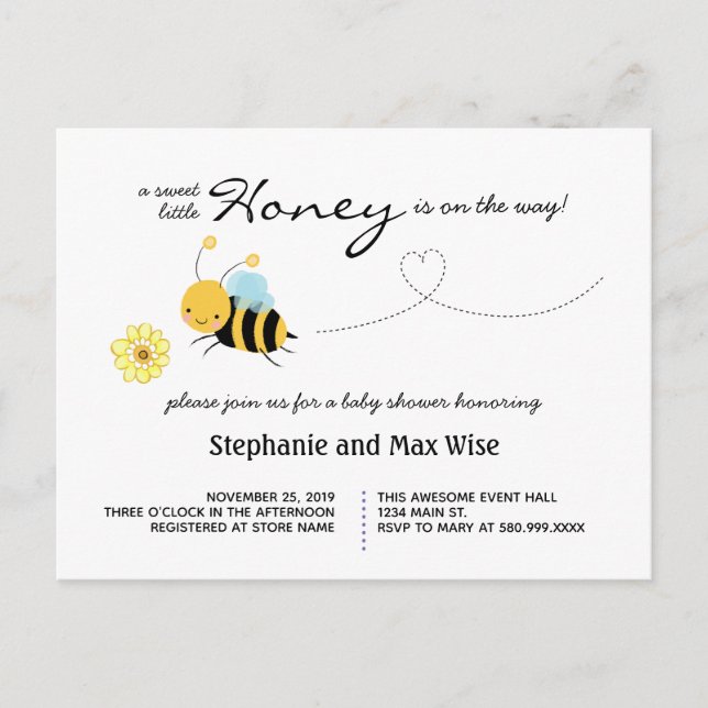 Sweet Little Honey Bee Couples Baby Shower Invitation Postcard (Front)