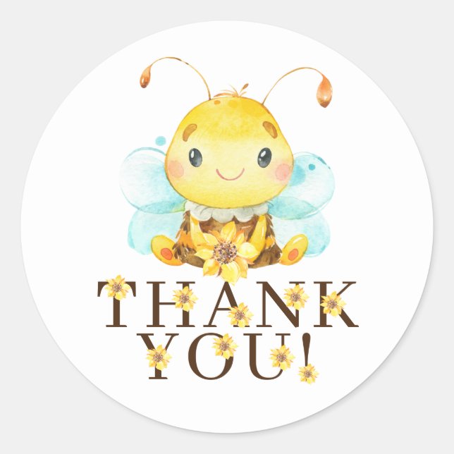 Sweet Little Honey Bee Thank You Favour  Classic Round Sticker (Front)