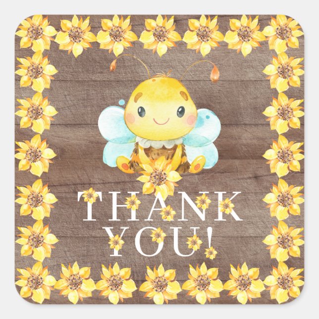Sweet Little Honey Bee Thank You Favour  Square St Square Sticker (Front)