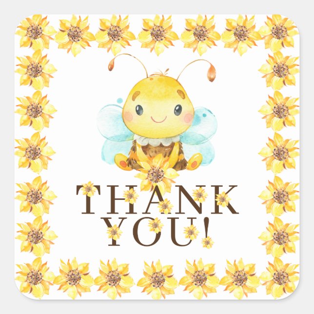 Sweet Little Honey Bee Thank You Favour  Square Sticker (Front)