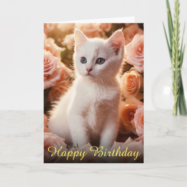 Sweet Little Kitten Paws and Pretty Pink Roses Card (Front)