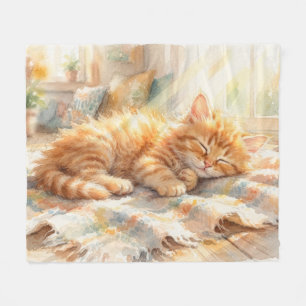 Sweet little kitten sunbathing fleece blanket