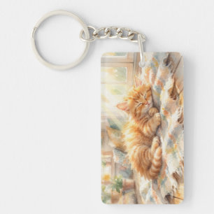 Sweet little kitten sunbathing key ring