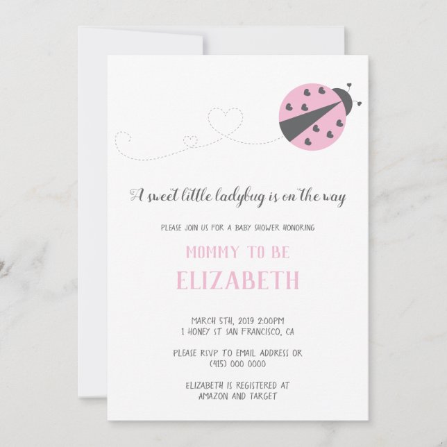 Sweet little ladybug baby shower invitation (Front)