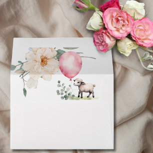 Sweet Little Lamb 5x7 Baby Shower Pink Floral Envelope