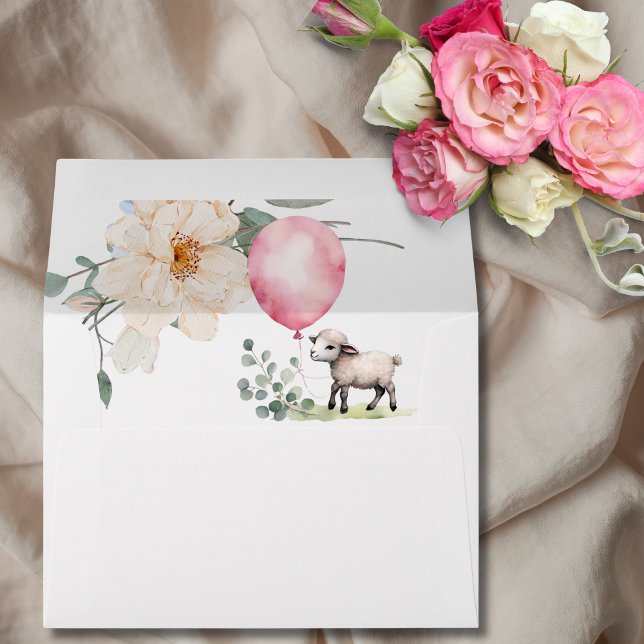 Sweet Little Lamb 5x7 Baby Shower Pink Floral Envelope (Creator Uploaded)