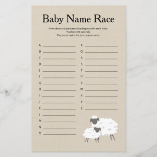 Sweet Little Lamb Baby Name Race Sbaby Shower Game