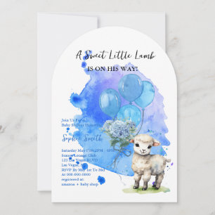 Sweet Little Lamb Baby Shower Blue Arch Invitation