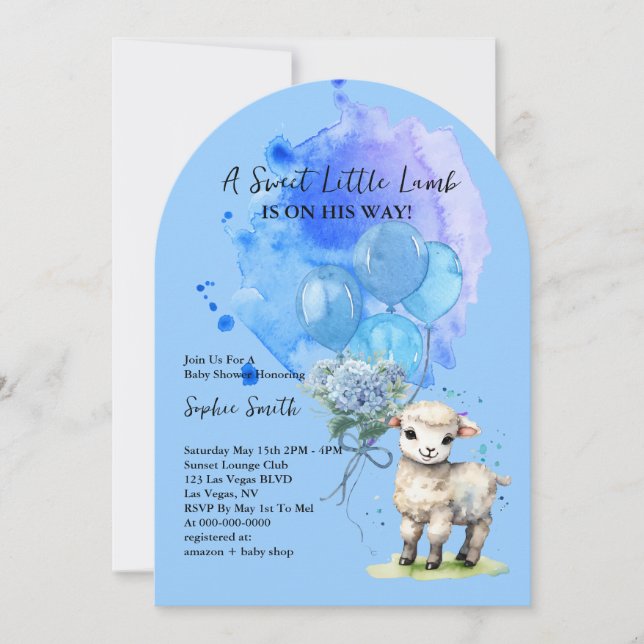 Sweet Little Lamb Baby Shower Blue Hydrangea Arch Invitation (Front)