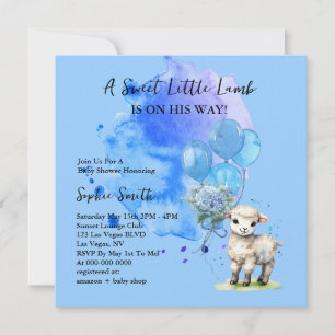 Sweet Little Lamb Baby Shower Blue Hydrangea  Invitation