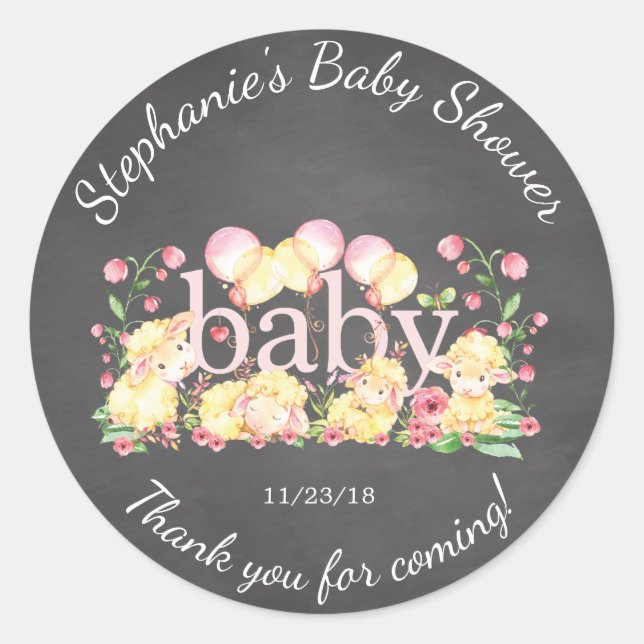 Sweet Little Lamb Baby Shower Favour Sticker (Front)
