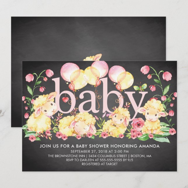 Sweet Little Lamb Baby Shower Invitation (Front/Back)