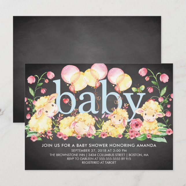 Sweet Little Lamb Baby Shower Invitation (Front/Back)
