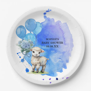 Sweet Little Lamb Blue Hydrangea Balloon Paper Plate