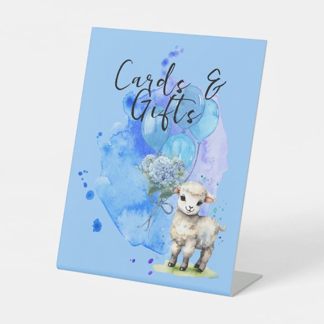 Sweet Little Lamb Blue Hydrangea Cards & Gifts Pedestal Sign (Front)