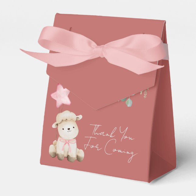 Sweet Little Lamb Blush Pink Flowers Greenery Favour Box (Front Side)