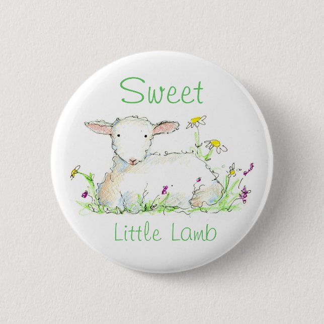 Sweet Little Lamb Farm Animal Sheep Illustration 6 Cm Round Badge (Front)