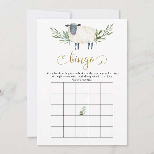 Sweet Little Lamb Greenery Baby Shower Bingo Game Invitation (Front)