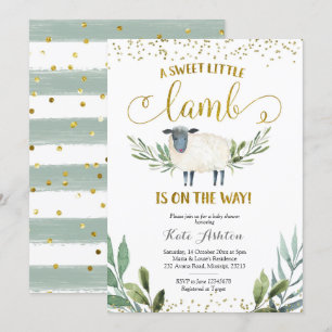 Sweet Little Lamb Greenery Baby Shower Invitation