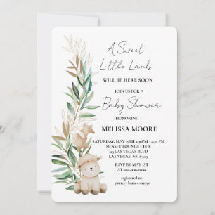 Sweet Little Lamb Greenery baby shower sage green Invitation